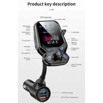 Безжична Bluetooth 5,0 Хендсфри Автомобилен FM трансмитер MP3 плеър Радиоадаптер USB Зарядно Комплект 12V24V Аксесоари за автомобилна електроника