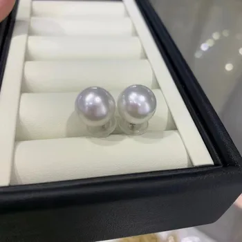 Нови семпли обеци от сребро проба 925 с естествена кръгла бяла перла 12-13 мм, Модни бижута сватба, подаръци за жени