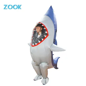 Надуваем костюм акули на Хелоуин, куклен карикатура, куклен надуваем костюм за парти, подпори за сценичното представяне, зряла Синя акула