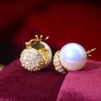 Метални обеци-кошница с Корейски цирконий, Модни Дамски обеци на ушите с перли, Подаръци