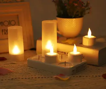 Комплект от 6 Акумулаторна Беспламенных Led Чаени Лампи-Свещи Difused Вотиви Коледна украса на масата за сватбеното парти-9 Цвята по желание