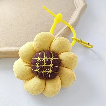 Висулка във формата на слънчева цвете от памук и лен за жени, декорации за чанти, Аксесоари, Подаръци верижка за ключодържател