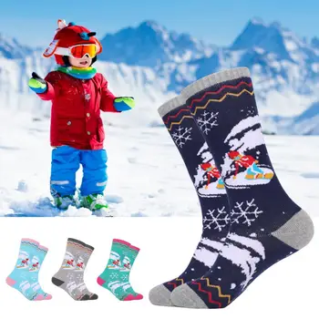1 Чифт ски чорапи, меки Меки дебели детски ски чорапи, зимни чорапи от фина работа за зимна почивка на открито