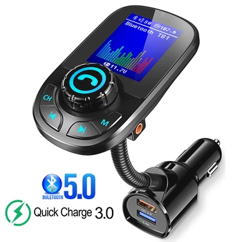 JINSERTA 2019 Автомобилен MP3 плейър Bluetooth 5,0 приемник, FM трансмитер Двойно USB QC3.0 Зарядно Устройство Led дисплей AUX Музика без загуба