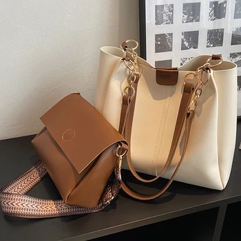 2 бр./компл. Чанта през рамо, женски композитни чанти от изкуствена кожа, модерен дизайн INS, малки + големи размери, чанта през рамо дамски чанти-тоут