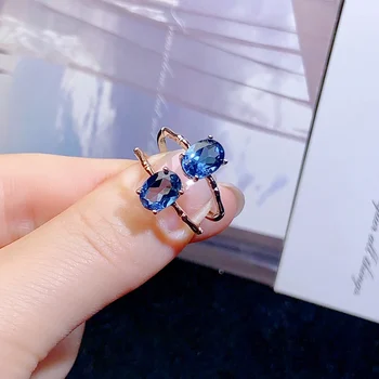 Годежен пръстен от сребро 925 проба, женски пръстен с естествен син топаз, Цветът е Ярък, подарък, Безплатна доставка, бутик