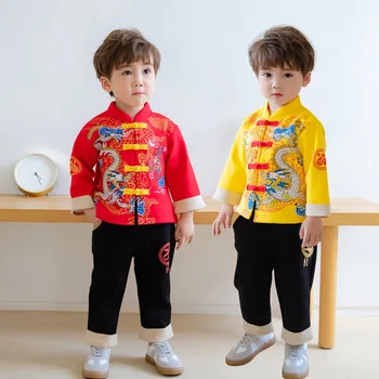 Лятна Стилна Традиционна Детски дрехи за китайски момчета и момичета С индивидуален Принтом Прасе, Дракон, Танского Костюм 1-4 години