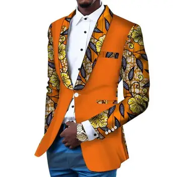 Нова мъжка яка в стил мозайка с набивным модел, ръкави, Цветен ежедневни Памучни смес с дълъг ръкав, яке на една пуговице, палта ABB390