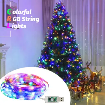 Led венец Фея Светлина, захранван от USB с дължина 10 М, цветни крушки, мини-led Коледна украса, градинска водоустойчива лампа за парти на Хелоуин