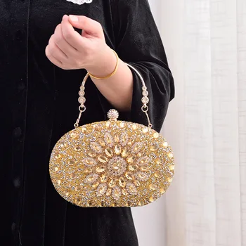 Вечерна дамска чанта с кристали, дамски клатч с кристали, един модерен клатч за банкет, сватбени партита, чанти през рамо, пари чанти