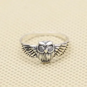 Купи Скъп пръстен на безименния пръст от сребро 925 проба с ярки Совой и лесно цирконий, отворен пръстен за жени, Отлични уникални декорации с животни, кръг.