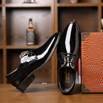 Модерен класически мъжки модел обувки за мъже oxfords лачени обувки дантела официални черни кожени обувки за сватбени партита