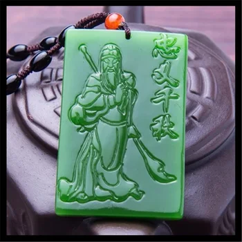 Натурален зелен медальон от нефрит Управление на Гонг ръчно изработени бижута от модния бутик, колие с бойно бог на богатството, подарък