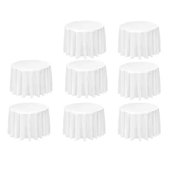8 опаковки кръгли покривки за маса, бели покривки за еднократна употреба 84 инча, кръгли покривки от непромокаема пластмаса PEVA (бели)