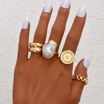 WLP багаж преувеличен метален комплект пръстени с геометричен камък в златен цвят в стил пънк за жени, богемные модерен пръстен на пръста си, подарък за жени, бижута