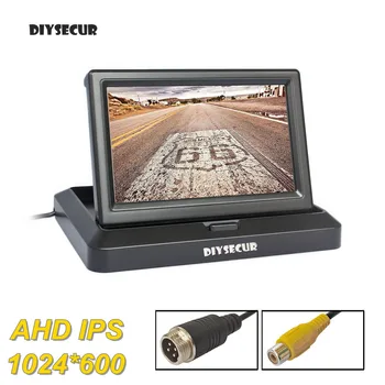 DIYSECUR 5-инчов AHD IPS 1024x600 Сгъваем Авто Монитор за обратно виждане RCA/4Pin Резервен Монитор за AHD Камера CVBS Car Camera