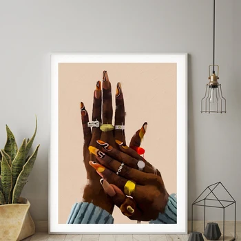 Плакат Black Hand Art с принтом Black Hand Nail Art, Живопис върху платно, Африка Принт на ръката на Модерен Интериор за дневната, Живопис без рамка