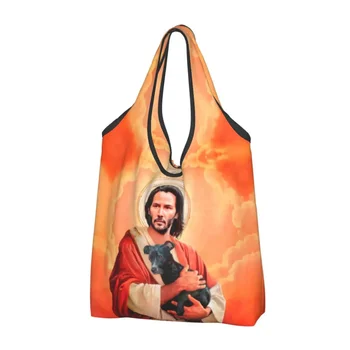 Потребителски Чанти Jesus Saint Meme Keanu Reeves Shopping Women Преносим Голям Капацитет Grocery Клиент Tote Bag