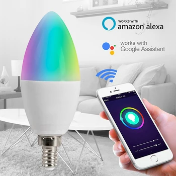 Умна свещ Sasha E14 E12, led лампа RGBCW мощност от 5 W, дистанционно управление Smartthings, съвместим с Алекса Home
