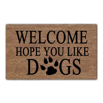 Забавни изтривалки за да влезете през входната врата Добре дошли, надявам се да ви харесат плетени подложки за кучета, дизайн на външни постелки за вход към улицата