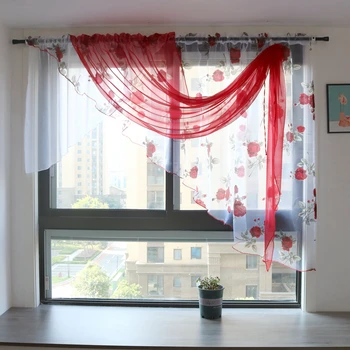 Красива кухненски завеса от органза с цветен модел, Балкон, хол, спалня, Вуалевые завеси на прозорците с червено сакральным балдахин