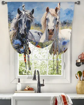 Прозорец завеса с акварельным цвете във формата на кон за дневния тракт, римски щори, кухня, трапезария, кафе, жартиери къси пердета
