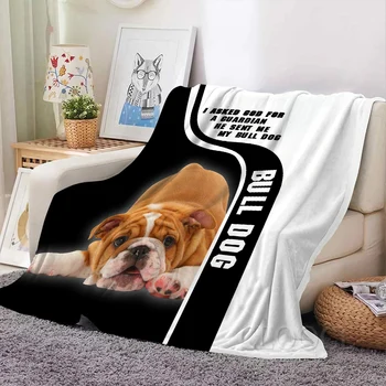 HX Животни Кучета Фланелен одеяла Забавен сладък Булдог с 3D принтом, одеало за спане на дивана, затопляне одеяла, директна доставка