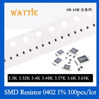SMD резистор 0402 1% 3.3 K 3.32 K 3.4 K 3.48 K 3.57 K 3.6 K K 3.65 100 бр./лот микросхемные резистори 1/16 W 1.0 мм * 0.5 мм