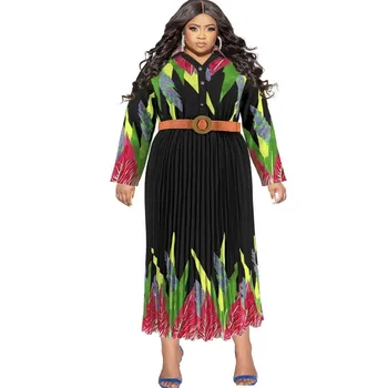 XL-5XL Плюс размери, Африкански Рокли за Жени, Есен Елегантна Африкански Макси Рокля В сгъвката С V-образно деколте И Дълъг ръкав, Африканска дреха в стил Дашики