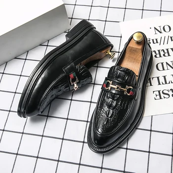 Висококачествени мъжки обувки Модерен оксфордские обувки за сватбени партита, мъжки обувки в бизнес стил, луксозни кожени обувки с катарама във формата на кон