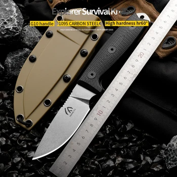 ХУАНФУ Високо качество 1095 въглеродна стомана с фиксирано острие открит нож спасителния нож нож за оцеляване в дивата природа мъжки подарък