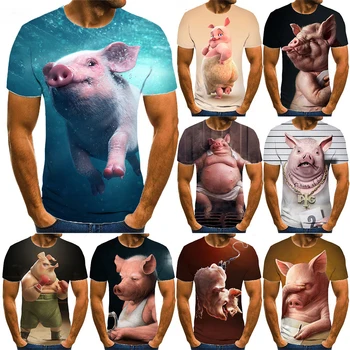 Нова мода тениска с 3D-принтом Pig, мъжки и дамски годишна ежедневна риза с кръгло деколте и къс ръкав