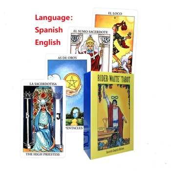 Колода карти Таро Испански Райдър на испански език с хартиени кърпи за ръце пътеводител Колода карти Таро на Райдър Оракул от 78 карти за начинаещи