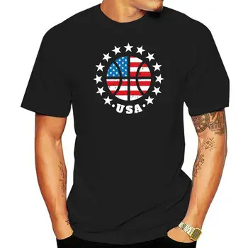 Тениска с черен баскетбольным флага на САЩ, посветена на Деня на независимостта на 4 юли, тениска, дрехи големи размери, от 100% памук