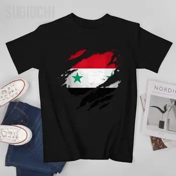 Мъжки горделив сирийски ризи, скъсани тениски с флага на Сирия, тениски с кръгло деколте, дамски тениски от 100% памук за момчета, къса тениска Унисекс