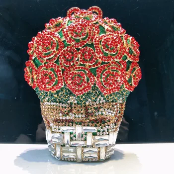 Нова луксозна дизайнерска кошница от рози 2024 г. с инкрустирани диаманти чанта за вечеря луксозен кристална портфейл за партита сватбената чанта е колоритен чанта