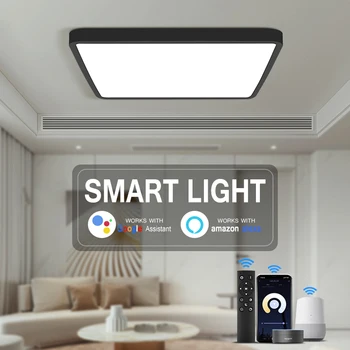 Интелигентен led тавана лампа на Hristo WIFI с управление чрез приложение, квадратни плафониери, тънки led таван панел за осветяване на стаята