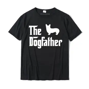 Мъжка тениска The Dogfather Подарък за любителите на corgi, забавна тениска с corgi за татко, мъжки ризи в стил хип-хоп, памучни блузи, страхотни ризи