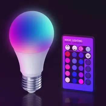 Лампа с дистанционно управление, алуминиева лампа с пластмасово покритие, с атмосферно светлина за снимката, промяна на цвета, дистанционно управление, цветна крушка RGB осветление