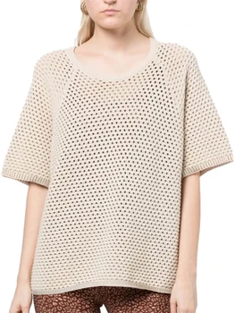 Дамски Летни плетени блузи, ежедневни блузи с къс ръкав и кръгло деколте, обикновена блузи, пуловери
