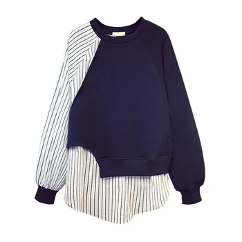 GIDYQ, фалшива тениска с кръгло деколте от две части, женски-шарени лоскутный Свободен пуловер с дълъг ръкав, ежедневното модно горно палто, есен-зима