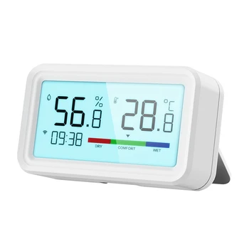 Умен Wifi Сензор за температура и влажност на Hristo Безжичен термометър-влагомер с LCD дисплей и дома за дистанционна връзка с аларма