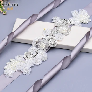 TOPQUEEN Сватбени перлени колан Кристални цветя рокля ръчна изработка от мъниста Сватбена колан Вечерна рокля Дамско бижу с бродерия S331