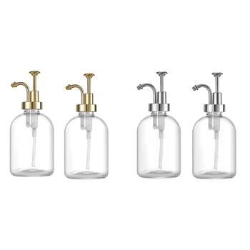 2 елемента Дебели прозрачни стъклени буркани опаковка за сапун с помпа Кръгли бутилки, захранващи с неръждаема помпа дозатори за сапун за съдове