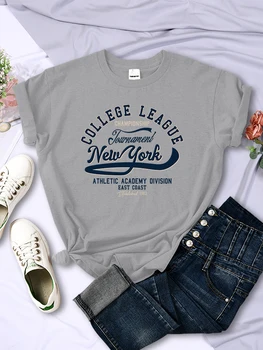 Дамски блузи College League, Ню Йорк, на Източното крайбрежие, Дишаща градинска универсална дреха, ежедневни дамски тениски с кръгло деколте и къс ръкав
