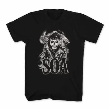Класическа тениска SOA Smoke Grim Reaper Symbol Motorcycle Конник от 100% памук Кръгло деколте и къс ръкав, Ежедневни Мъжки t-shirt, Размер S-3XL