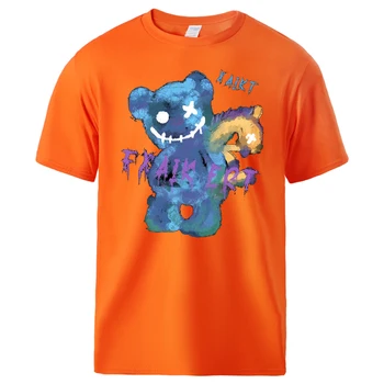 Y2K Badass Bear Kawaii Тениска С Принтом Мъжки Удобни Меки Памучни Тениски Реколта Класически Върховете Основна Универсална Свободна Тениска