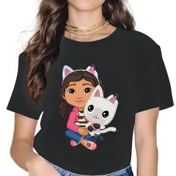 Дамски тениски Котка, забавни тениски Gabby's куклена къща, тениски с къс ръкав и кръгло деколте, оригинални върховете от чист памук