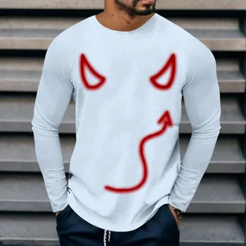 Мъжка тениска с принтом рога на Хелоуин, отгоре с кръгло деколте, риза за фитнес Camisetas Hombre