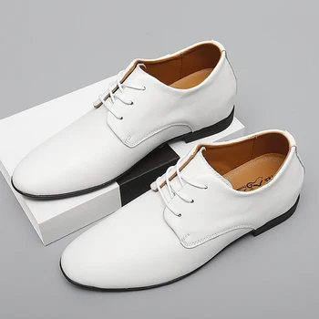 Мъжки модел обувки в британски стил от естествена кожа, мъжки бизнес обувки, Модерни обувки за сватба, Нови мъжки oxfords с остри пръсти за мъже